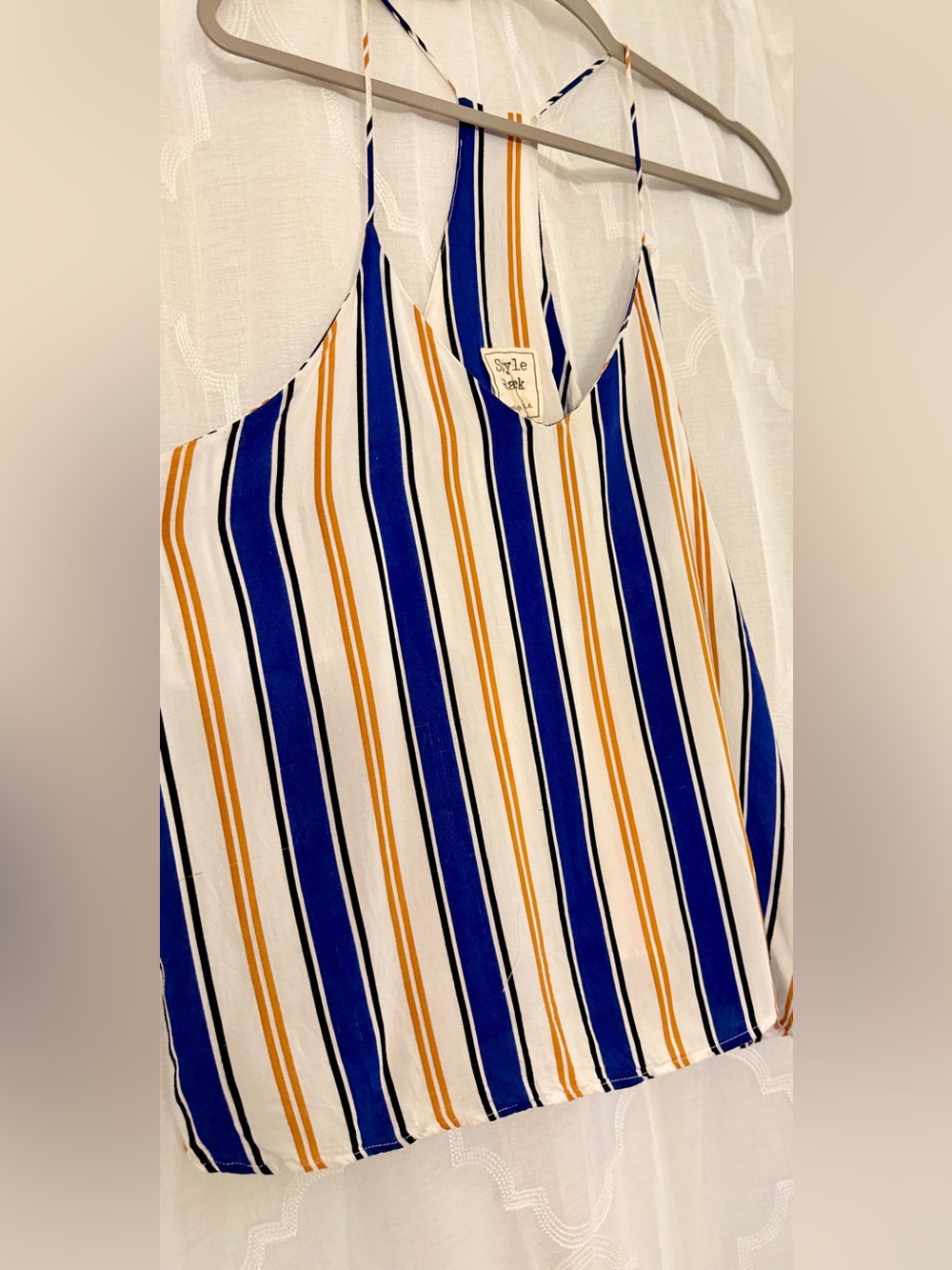 Style Rack Striped - Blue Mustard - Razer Back Tank Top Large - Picture 4 of 9